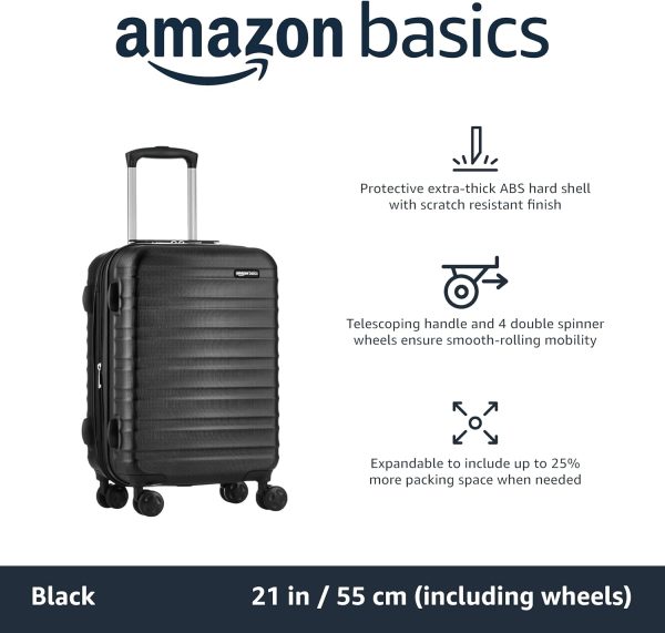 Expandable Hardside Carry-On Luggage, Suitcase with Wheels, 21-Inch Spinner with Four Spinner Wheels and Scratch-Resistant Surface, Black - Image 2