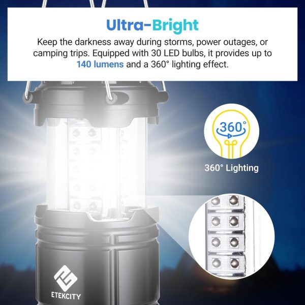 Etekcity Camping Lanterns for Power Outages 4 Pack, Flashlight for Camping Essentials, Emergency Led Battery Operated Lights, Survival Kit and Gear for Hurricane, Black - Image 2