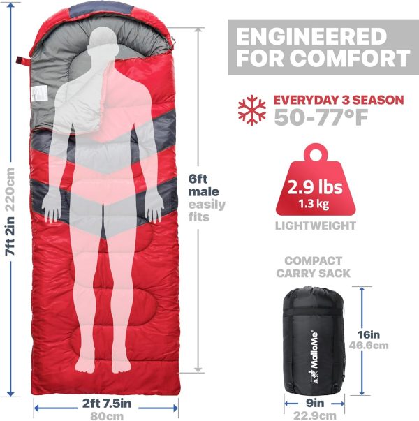 MalloMe Sleeping Bags for Adults Cold Weather & Warm - Backpacking Camping Sleeping Bag for Kids 10-12, Girls, Boys - Lightweight Compact Camping Essentials Gear Accessories Hiking Sleep Must Haves - Image 2