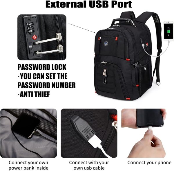 SHRRADOO Extra Large 50L Travel Laptop Backpack with USB Charging Port, College Backpack Airline Approved Business Work Bag Fits 17 Inch Computer for Men Women - Image 2