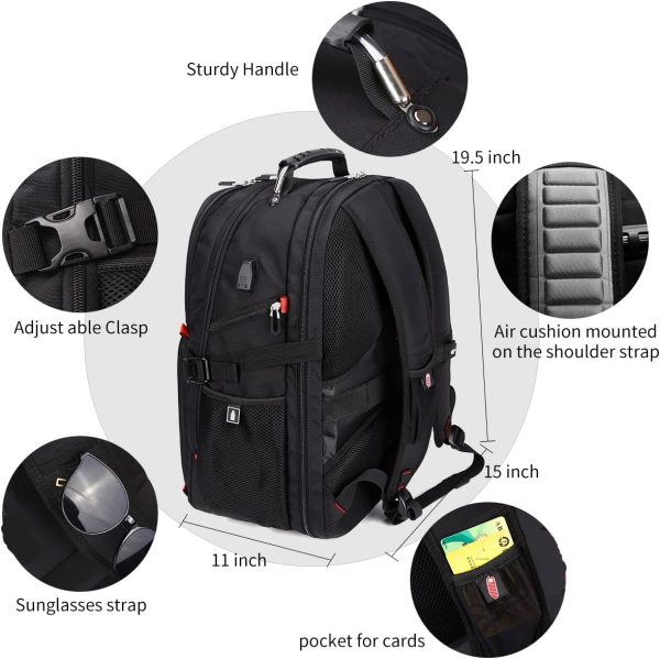 SHRRADOO Extra Large 50L Travel Laptop Backpack with USB Charging Port, College Backpack Airline Approved Business Work Bag Fits 17 Inch Computer for Men Women - Image 3