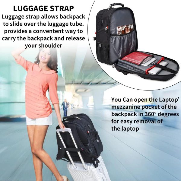SHRRADOO Extra Large 50L Travel Laptop Backpack with USB Charging Port, College Backpack Airline Approved Business Work Bag Fits 17 Inch Computer for Men Women - Image 4