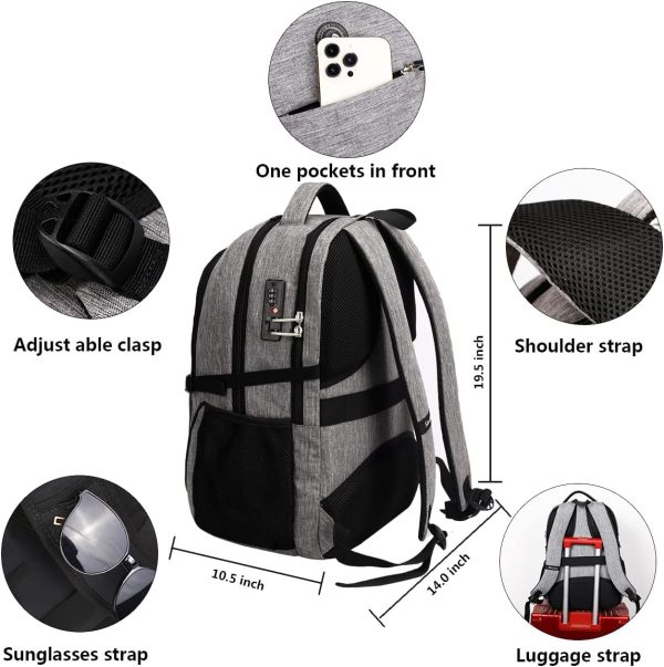 SHRRADOO Travel Laptop Backpack, Business Anti Theft Slim Durable Laptops Backpack with USB Charging Port, College High School Computer Bag for Men Women Fits 16.3 Inch Notebook - Image 3