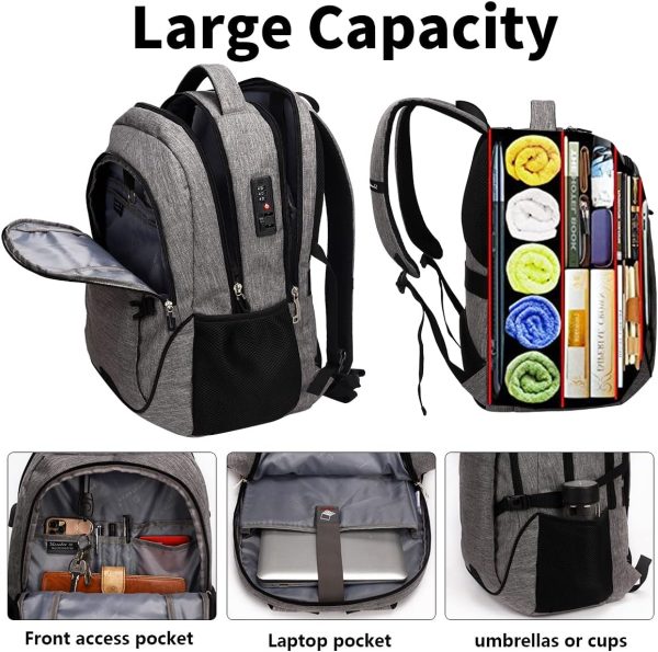 SHRRADOO Travel Laptop Backpack, Business Anti Theft Slim Durable Laptops Backpack with USB Charging Port, College High School Computer Bag for Men Women Fits 16.3 Inch Notebook - Image 4