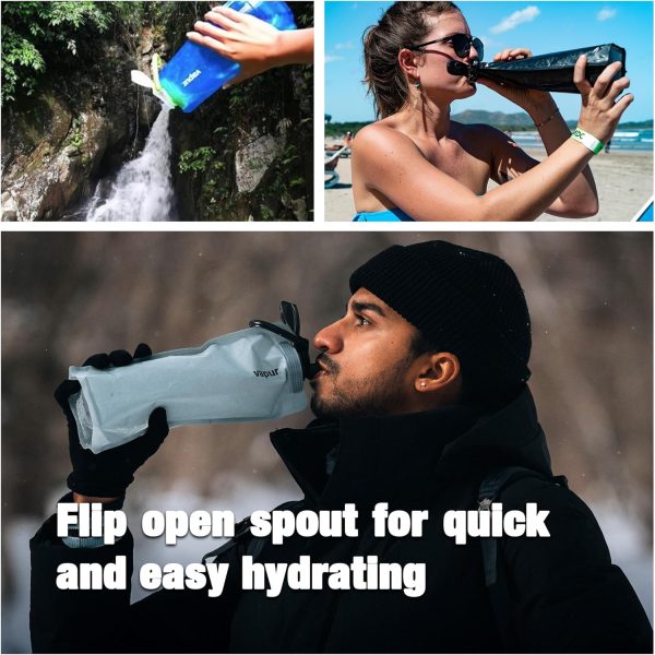 Vapur Flexible, Collapsible Wide Mouth Anti-Bottle with Detachable Carabiner, Convenient, Portable Hydration for Travel and Outdoor Adventures, 34 Ounce, Night Blue, Pack of 1 - Image 6